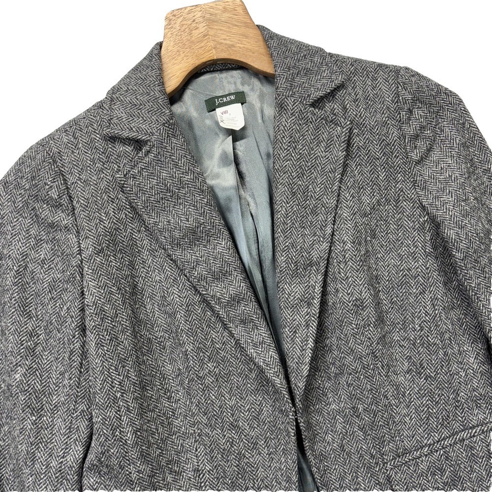 J Crew Blazer Womens 2 Gray Herringbone Wool Lined Tailored Jacket Style 96698